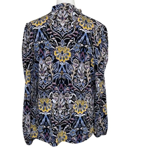 By Design Women's Black Paisley Floral Gold Button Mock Neck Peasant Sleeve XL - Picture 2 of 6